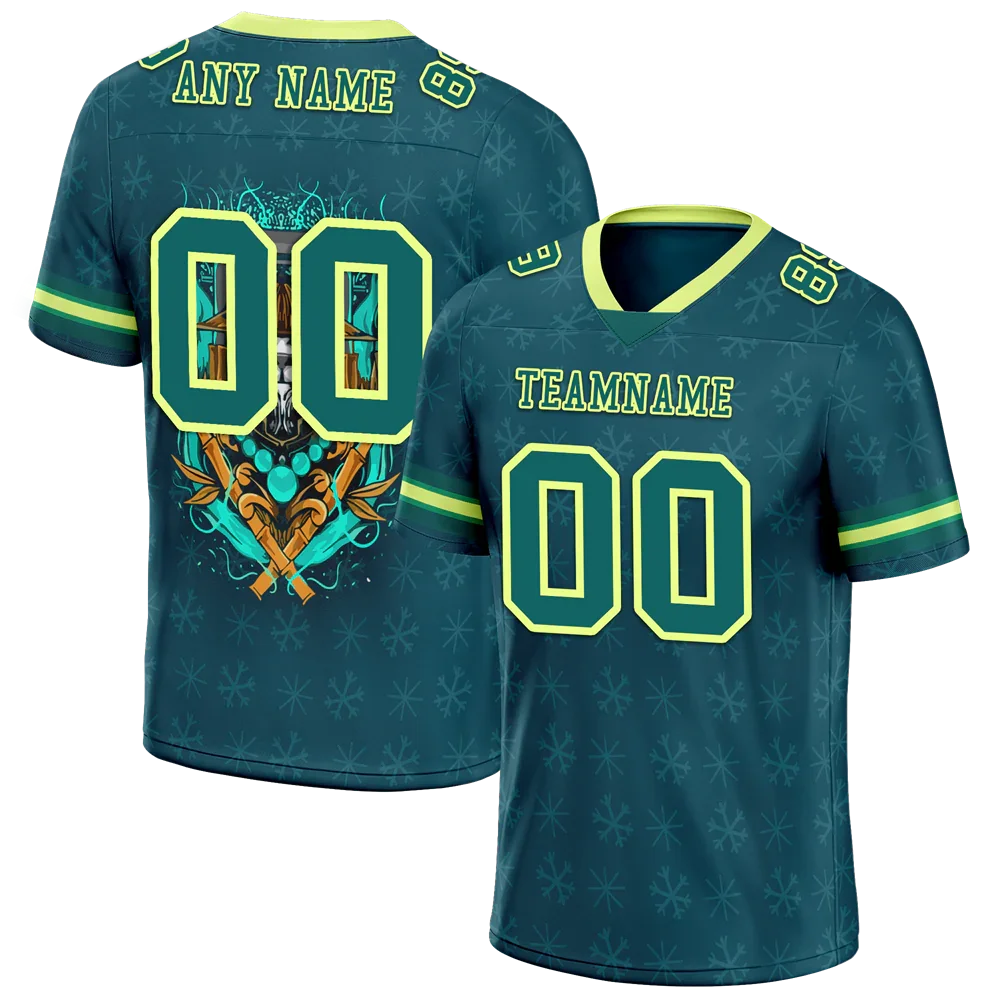 Custom Green Skull Fashion Aqua Personalized Authentic Football Jersey FBJ02-bc0fbb7 - Coolcustomize