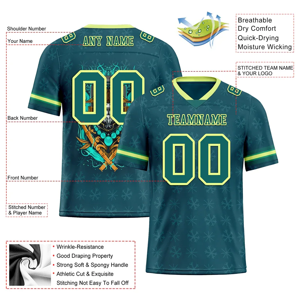 Custom Green Skull Fashion Aqua Personalized Authentic Football Jersey FBJ02-bc0fbb7 - Coolcustomize