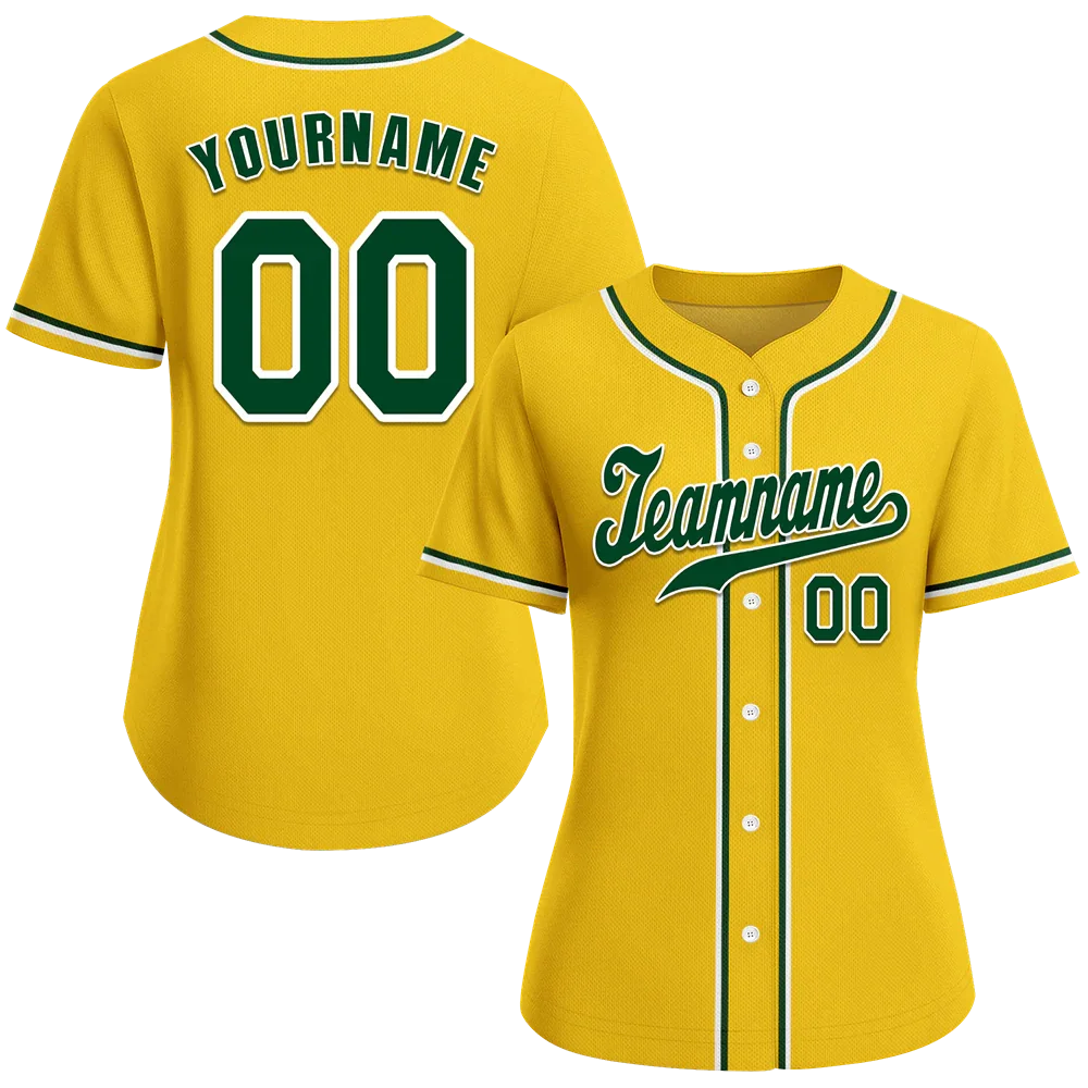 Custom Yellow Classic Style Green Authentic Baseball Jersey - Coolcustomize