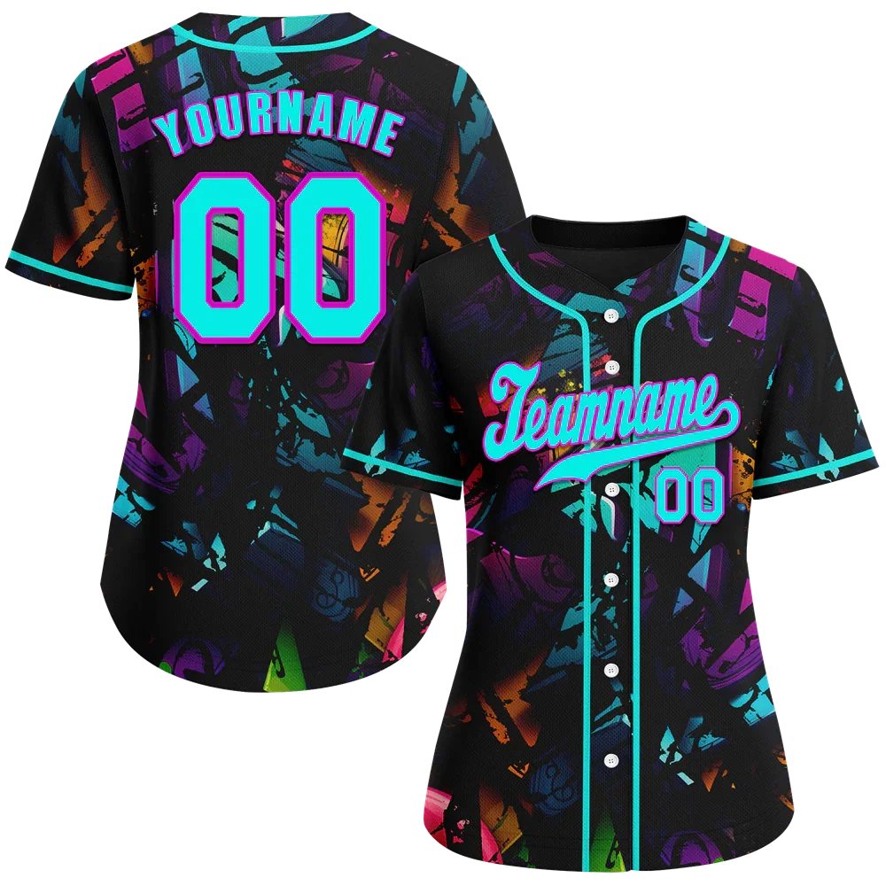 Custom Colorful Graffiti Pattern Aqua Authentic Baseball Jersey - Coolcustomize