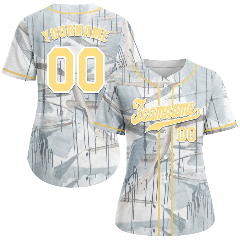 Custom Grey Graffiti Pattern Yellow Authentic Baseball Jersey - Coolcustomize