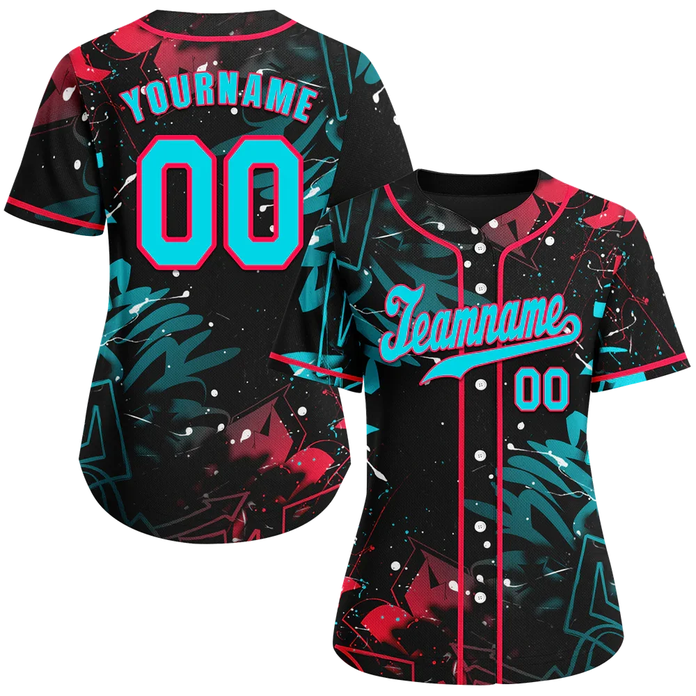 Custom Colorful Graffiti Pattern Aqua Authentic Baseball Jersey - Coolcustomize