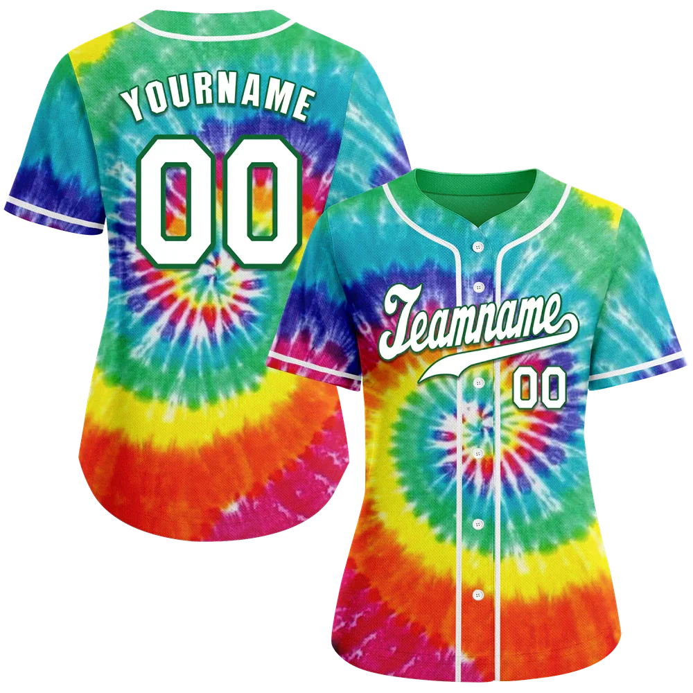 Custom Red Green Tie Dye White Authentic Baseball Jersey BSBJ0a-bc0fbea - Coolcustomize