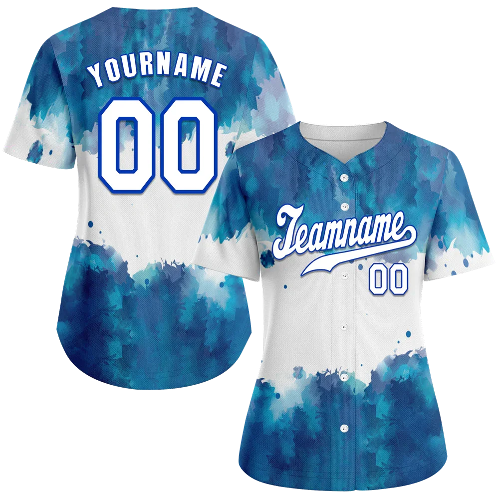 Custom Blue White Tie Dye White Authentic Baseball Jersey BSBJ0a-bc0fbe7 - Coolcustomize