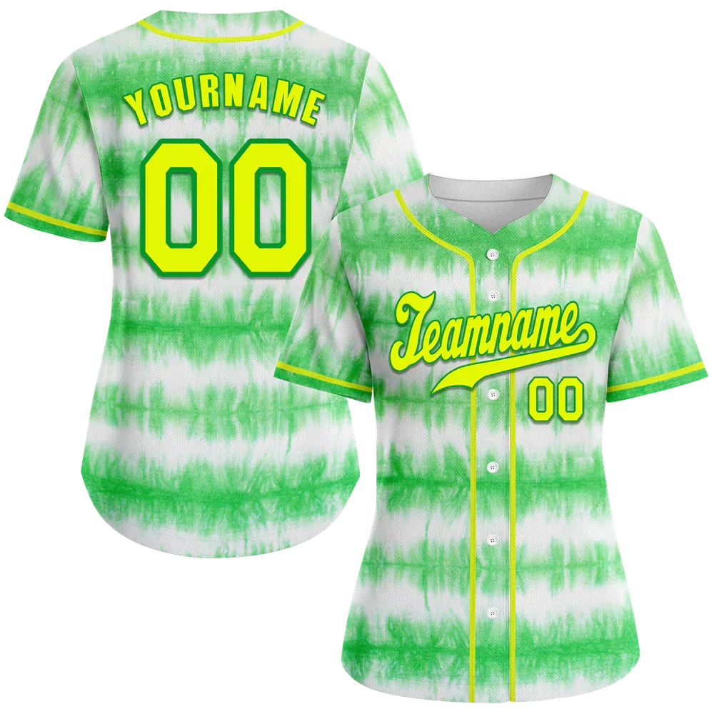 Custom Green Tie Dye Yellow Authentic Baseball Jersey BSBJ0a-bc0fbfb - Coolcustomize