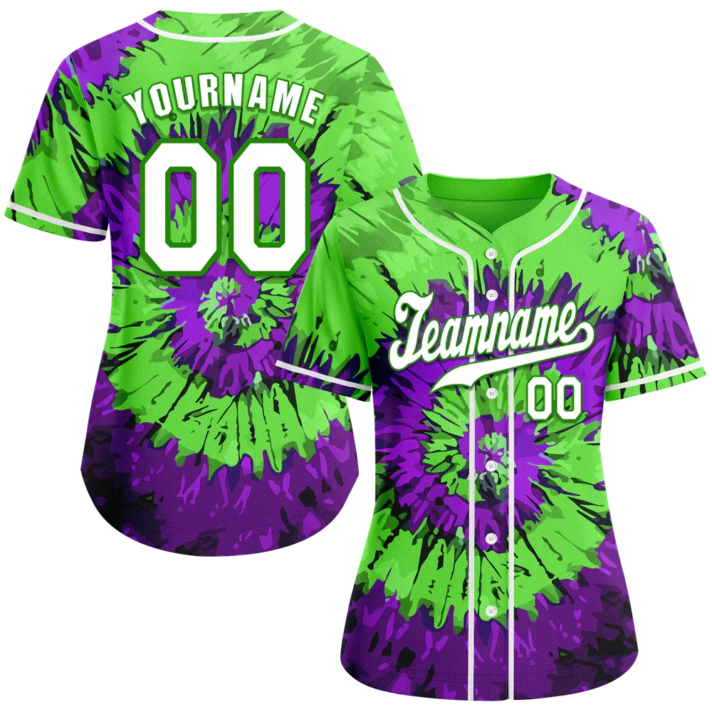 Custom Green Purple Tie Dye White Authentic Baseball Jersey BSBJ0a-bc0fbfe - Coolcustomize