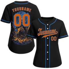 Custom Black Skull Fashion Orange Authentic Baseball Jersey BSBJ0a-bc0fb9b