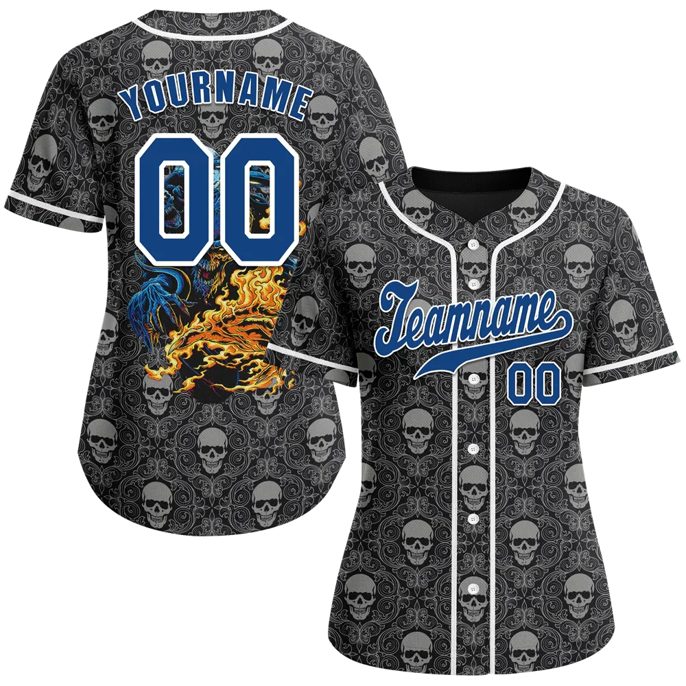 Custom Grey Skull Fashion Blue Authentic Baseball Jersey BSBJ0a-bc0fb9f - Coolcustomize