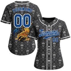 Custom Grey Skull Fashion Blue Authentic Baseball Jersey BSBJ0a-bc0fb9f