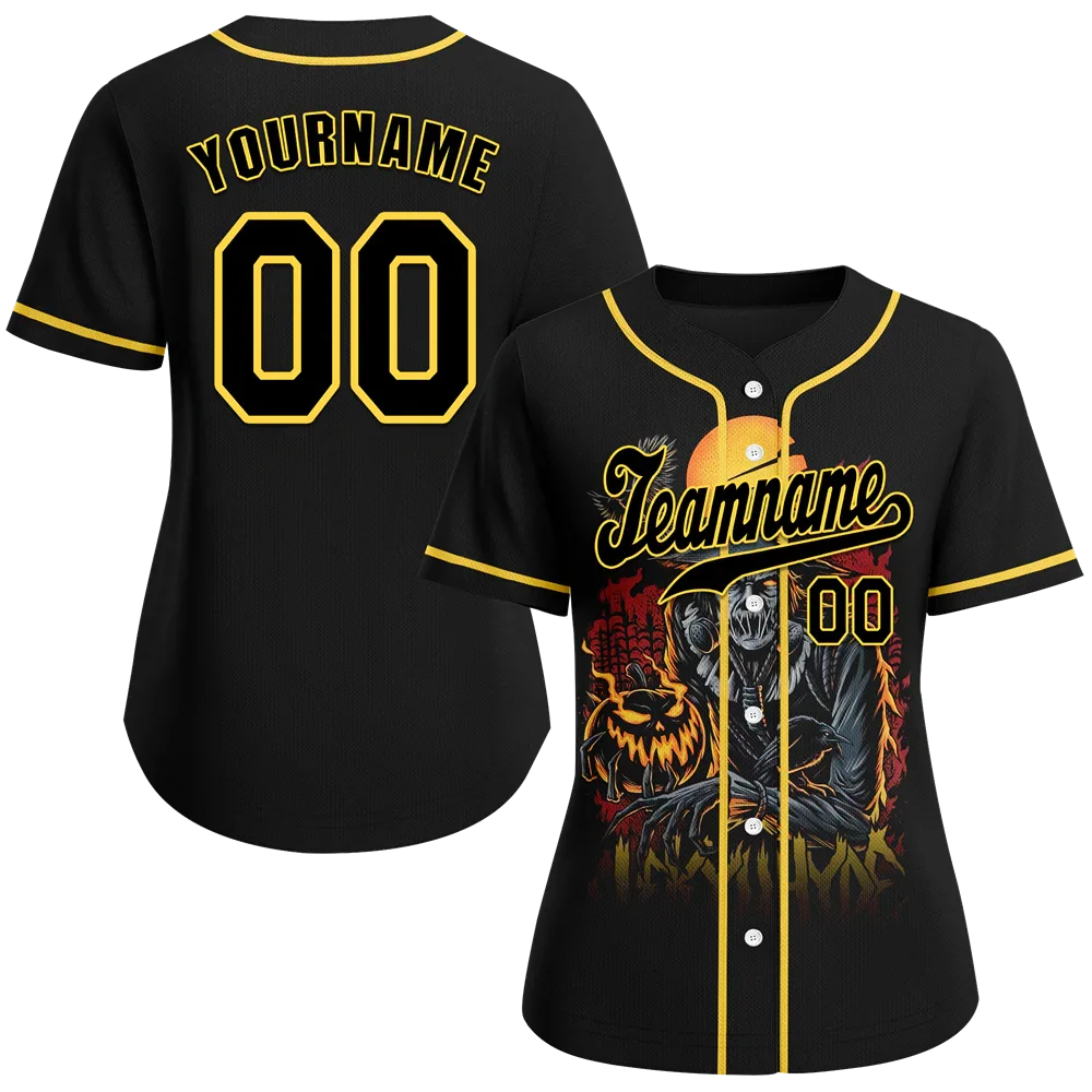 Custom Black Yellow Skull Fashion Black Authentic Baseball Jersey BSBJ0a-bc0fb98 - Coolcustomize