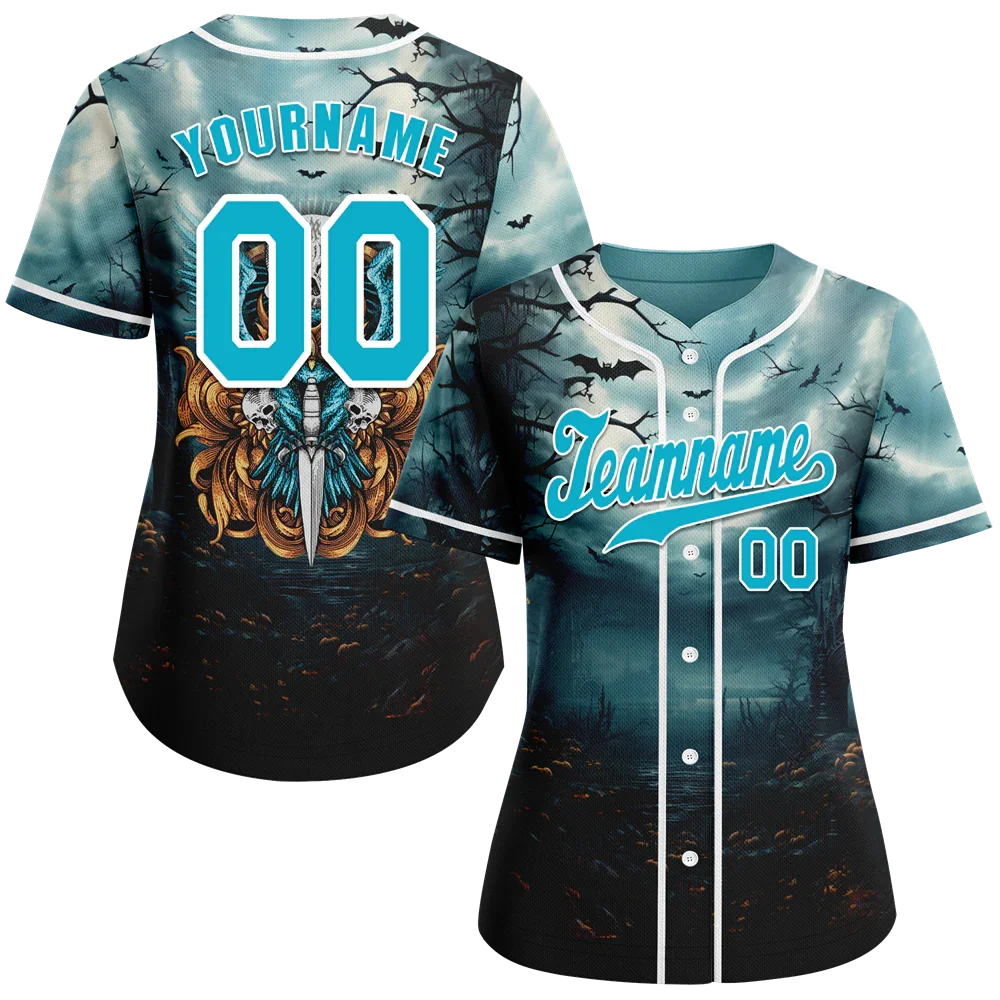 Custom Aqua Black Skull Fashion Aqua Authentic Baseball Jersey BSBJ0a-bc0fb99 - Coolcustomize