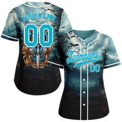 Custom Aqua Black Skull Fashion Aqua Authentic Baseball Jersey BSBJ0a-bc0fb99