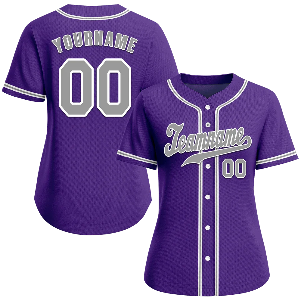 Custom Purple Classic Style Grey Authentic Baseball Jersey - Coolcustomize