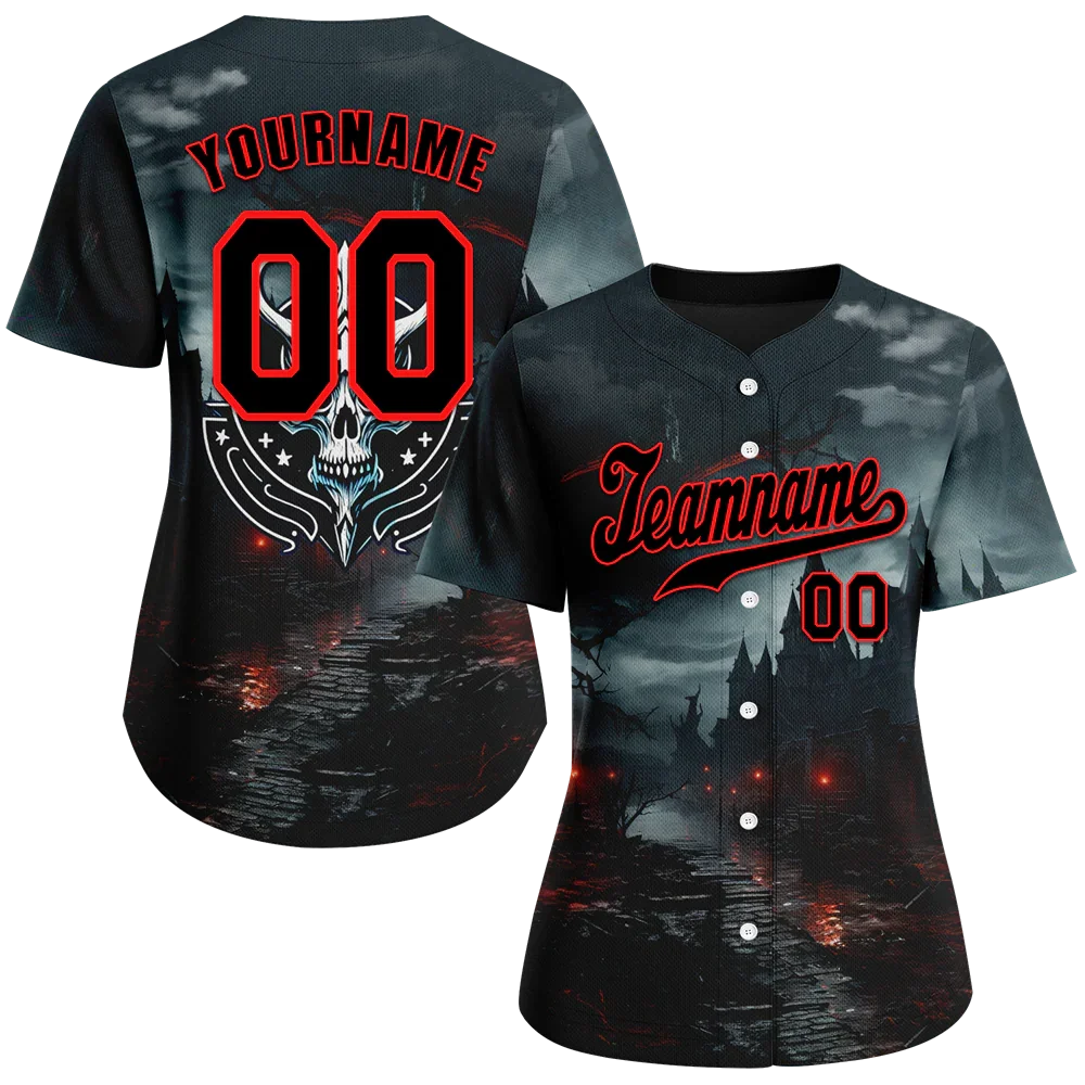 Custom Black Skull Fashion Black Authentic Baseball Jersey BSBJ0a-bc0fc00 - Coolcustomize