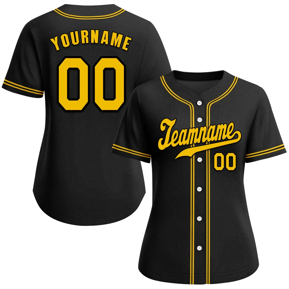 Custom Black Classic Style Yellow Authentic Baseball Jersey - Coolcustomize
