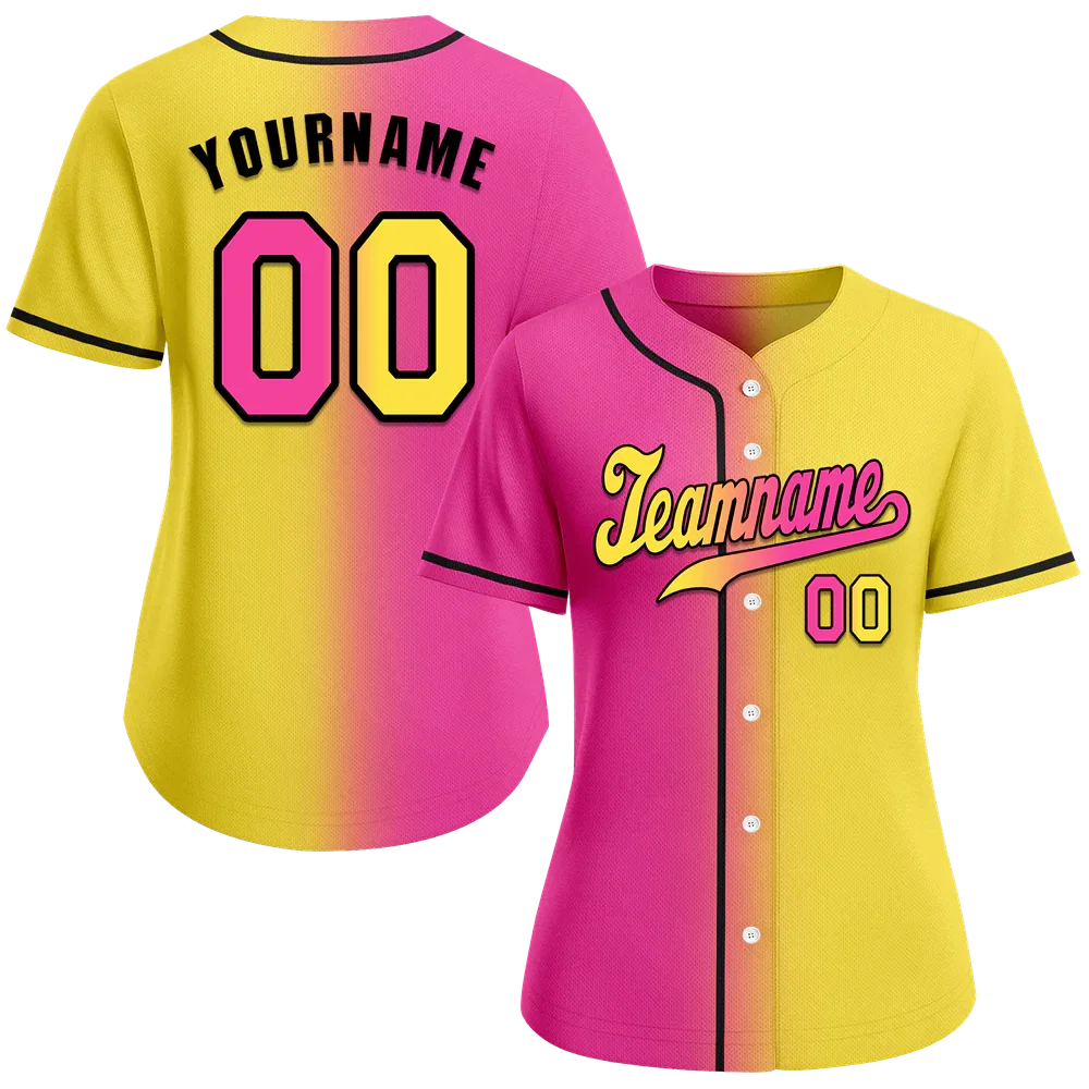 Custom Pink Yellow Gradient Fashion Yellow Authentic Baseball Jersey - Coolcustomize