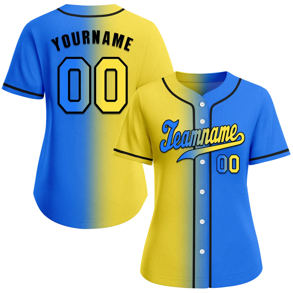 Custom Yellow Blue Gradient Fashion Blue Authentic Baseball Jersey - Coolcustomize