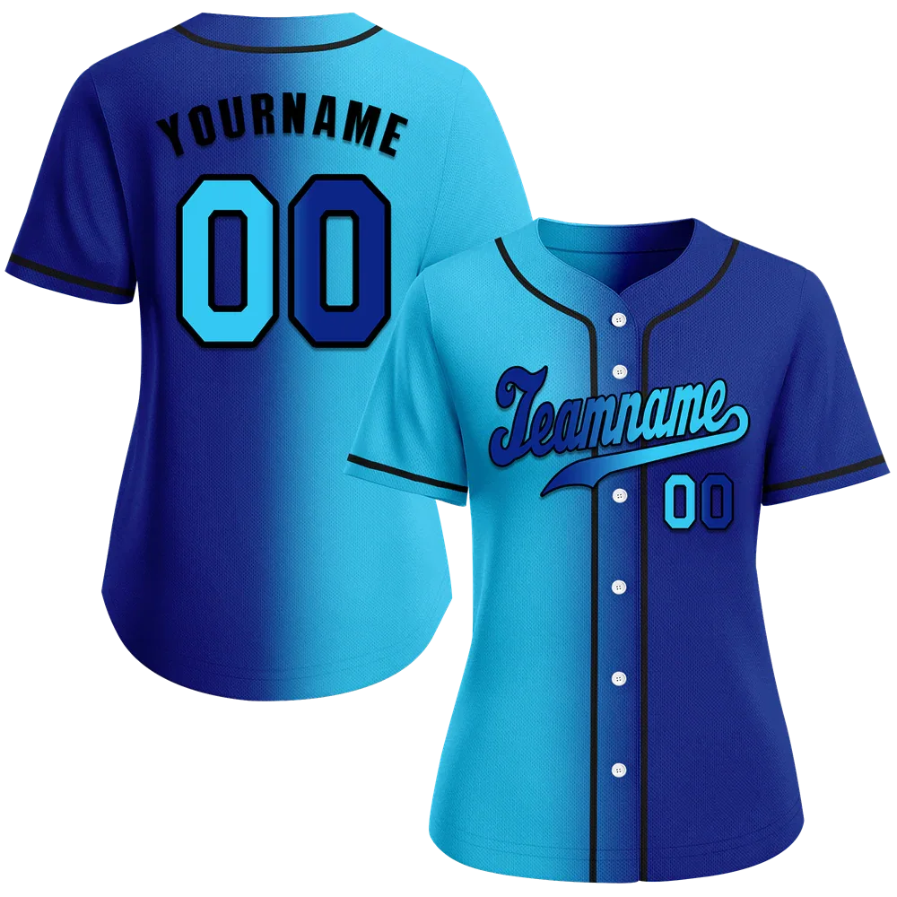 Custom Aqua Blue Gradient Fashion Blue Authentic Baseball Jersey - Coolcustomize