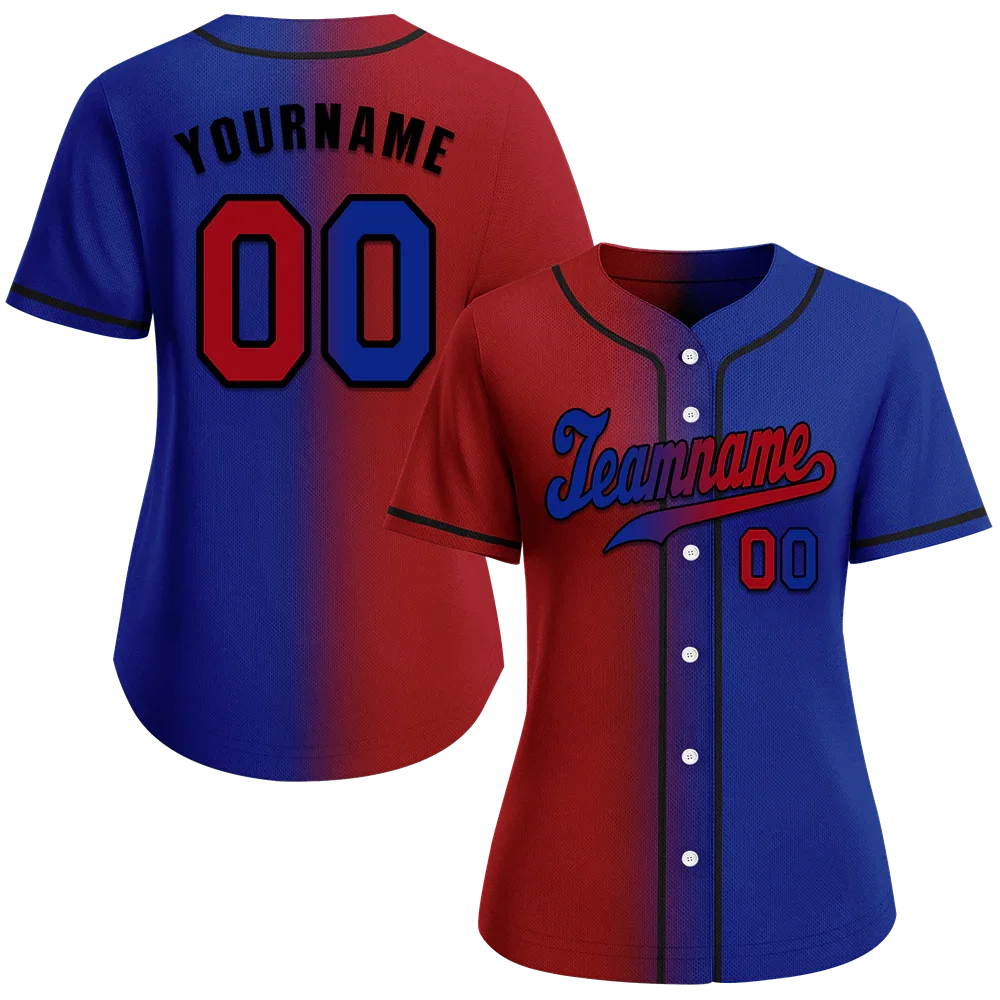 Custom Red Blue Gradient Fashion Blue Authentic Baseball Jersey - Coolcustomize