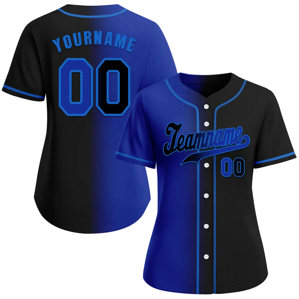 Custom Blue Black Gradient Fashion Black Authentic Baseball Jersey - Coolcustomize