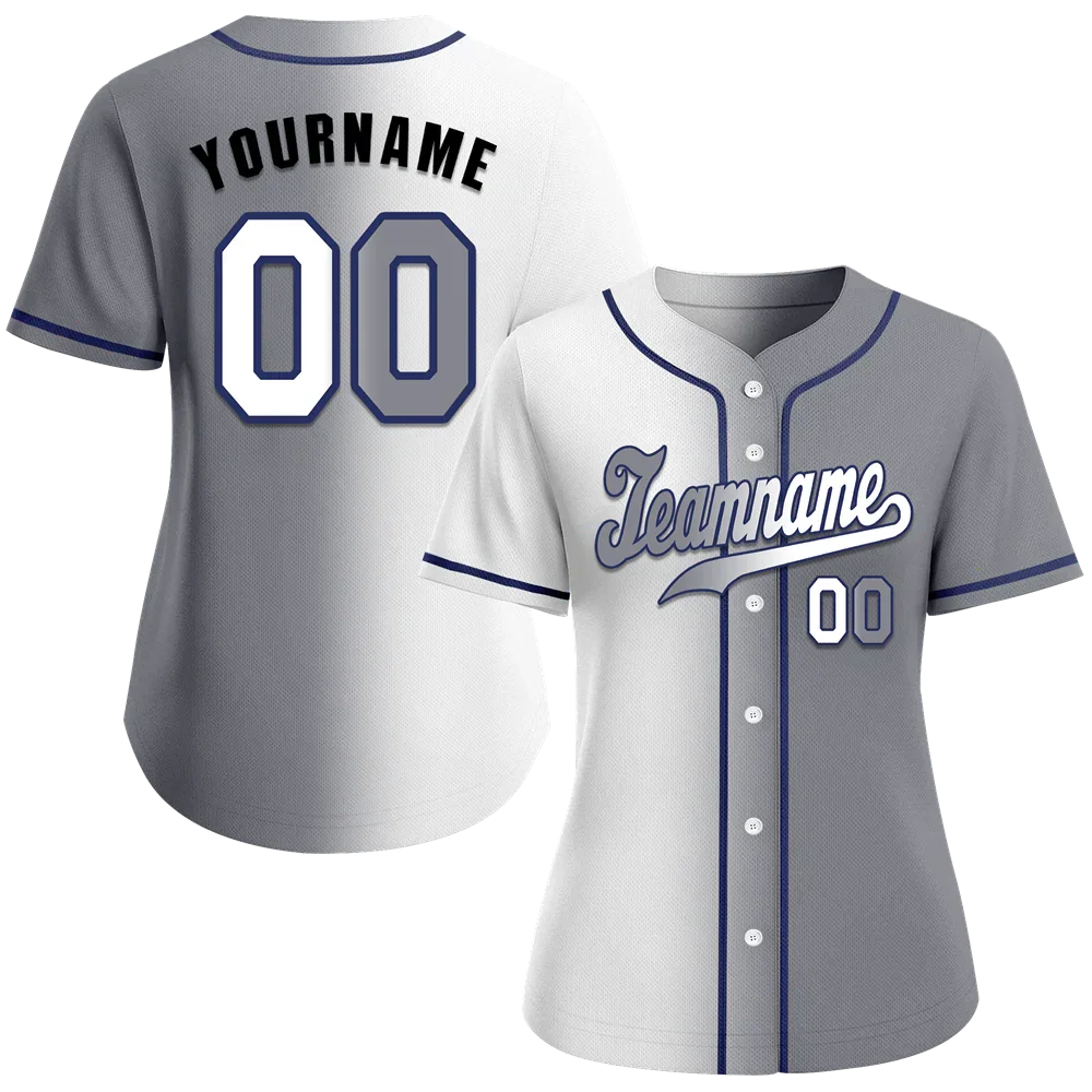 Custom White Grey Gradient Fashion Grey Authentic Baseball Jersey - Coolcustomize