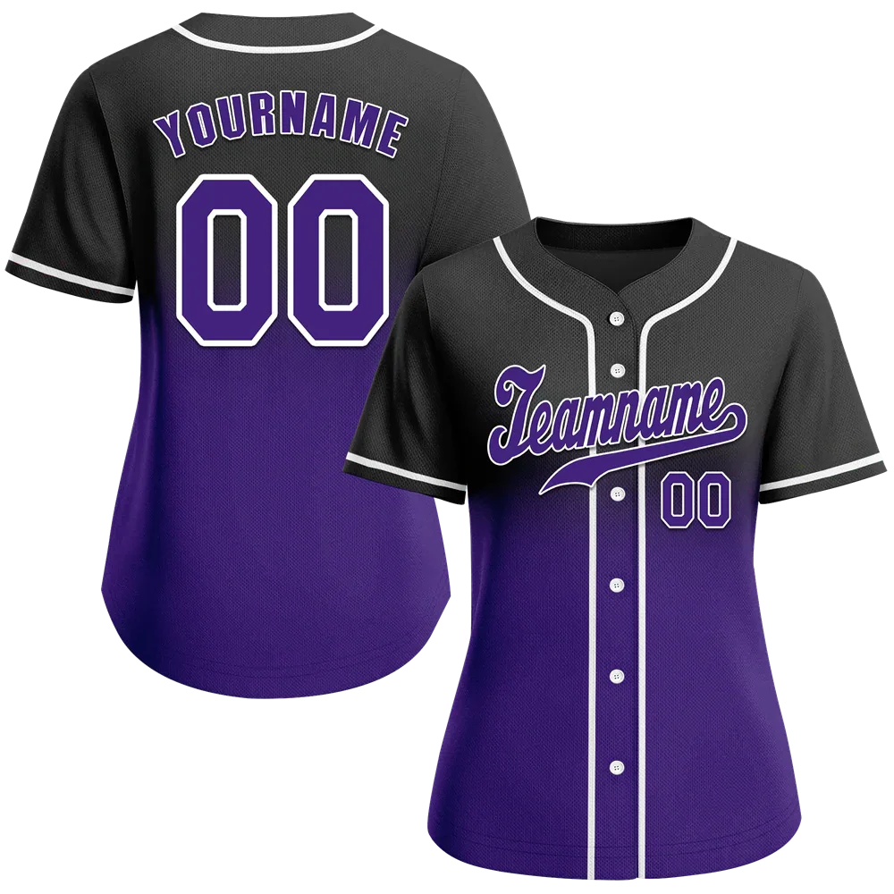 Custom Black Purple Fade Fashion Purple Authentic Baseball Jersey - Coolcustomize