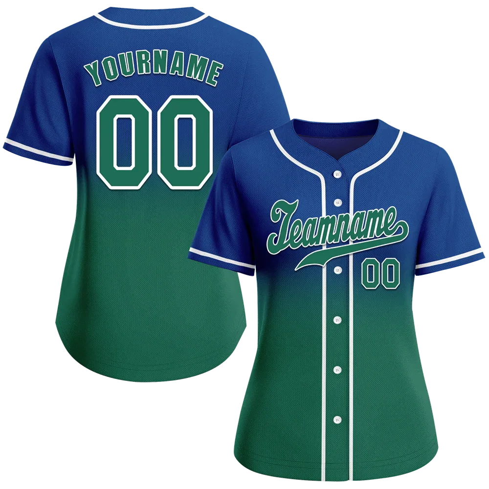 Custom Blue Green Fade Fashion Green Authentic Baseball Jersey - Coolcustomize