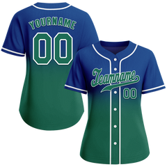 Custom Blue Green Fade Fashion Green Authentic Baseball Jersey