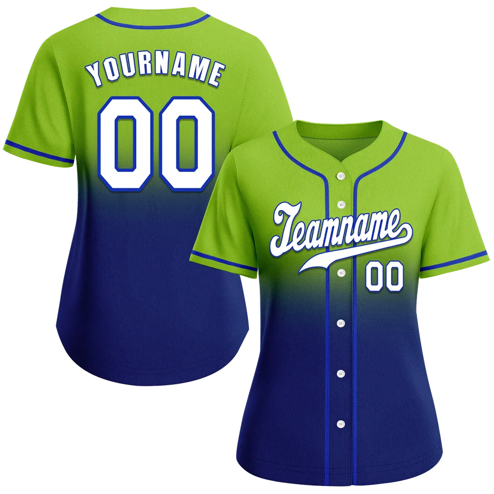 Custom Green Blue Fade Fashion White Authentic Baseball Jersey - Coolcustomize