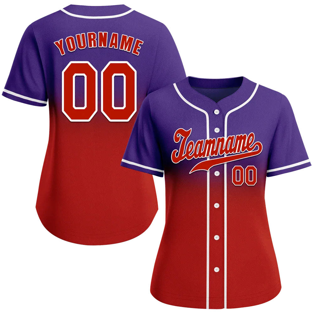 Custom Purple Red Fade Fashion Red Authentic Baseball Jersey - Coolcustomize