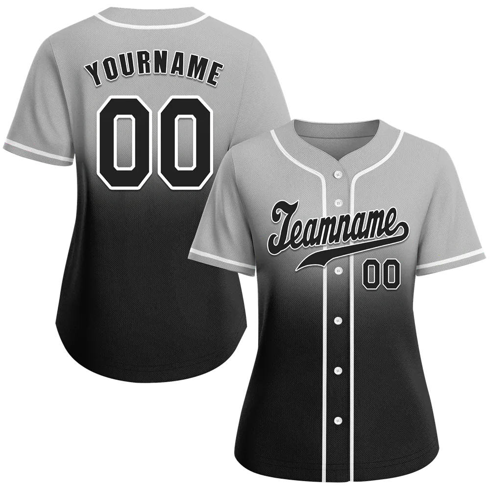 Custom Grey Black Fade Fashion Black Authentic Baseball Jersey - Coolcustomize