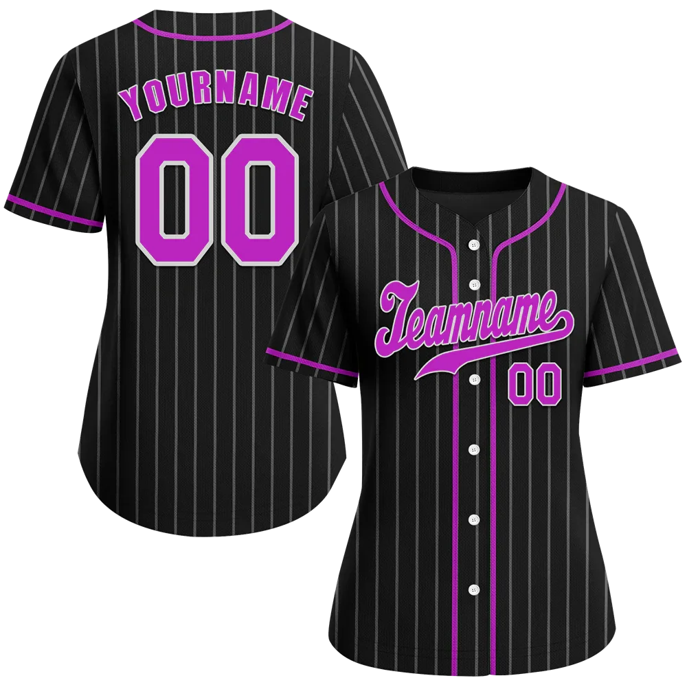 Custom Black Stripe Fashion Purple Authentic Baseball Jersey - Coolcustomize