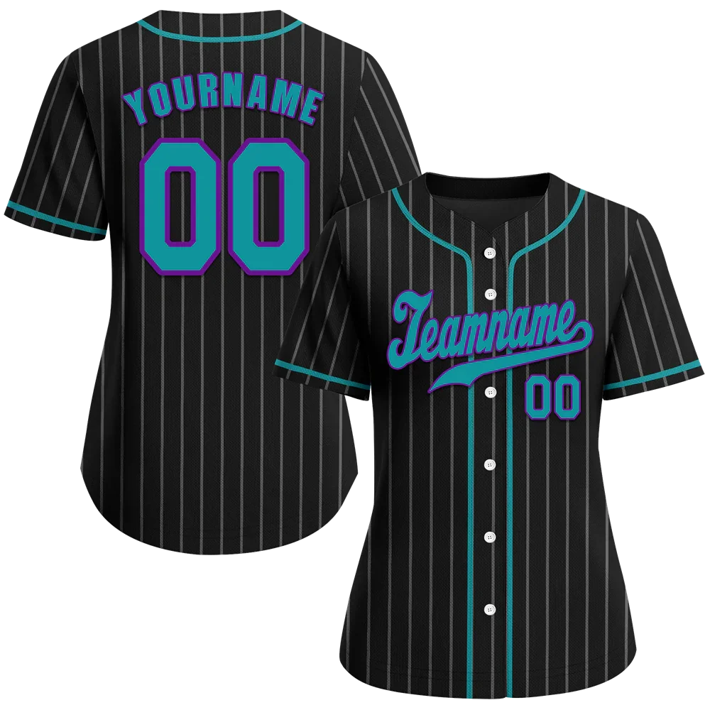 Custom Black Stripe Fashion Aqua Authentic Baseball Jersey - Coolcustomize