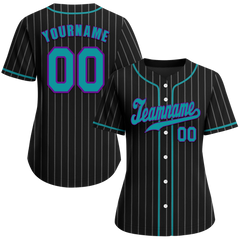 Custom Black Stripe Fashion Aqua Authentic Baseball Jersey