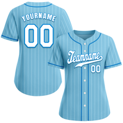 Custom Aqua Stripe Fashion White Authentic Baseball Jersey