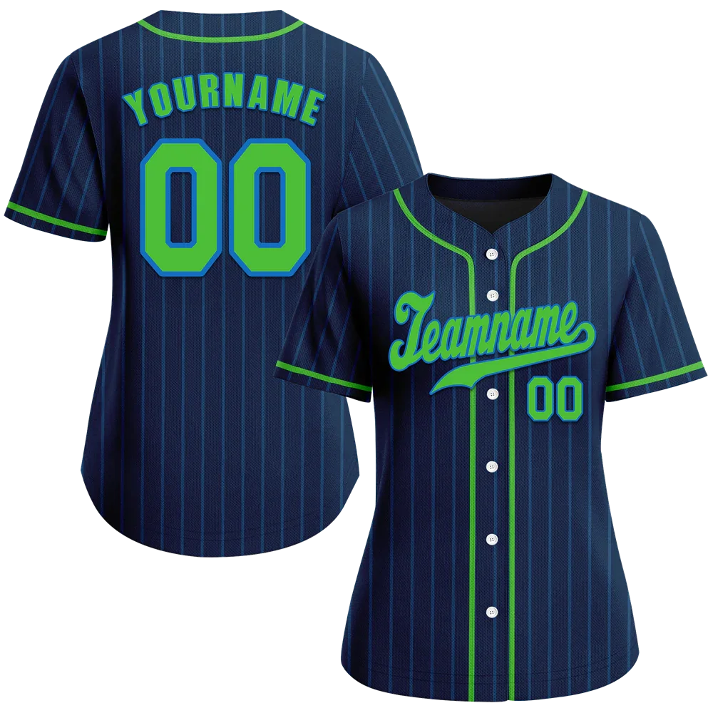Custom Blue Stripe Fashion Green Authentic Baseball Jersey - Coolcustomize
