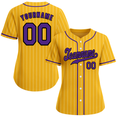 Custom Yellow Stripe Fashion Purple Authentic Baseball Jersey