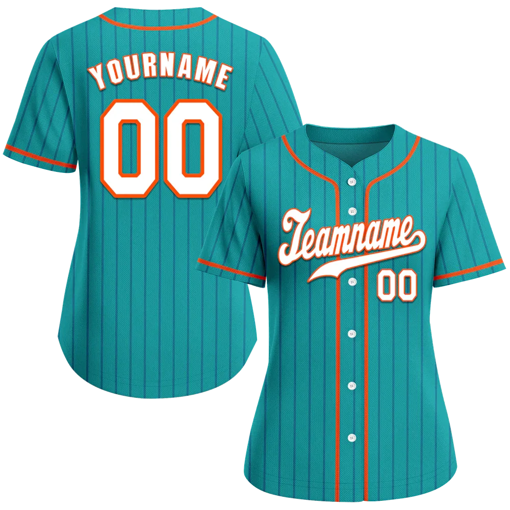 Custom Aqua Stripe Fashion White Authentic Baseball Jersey - Coolcustomize