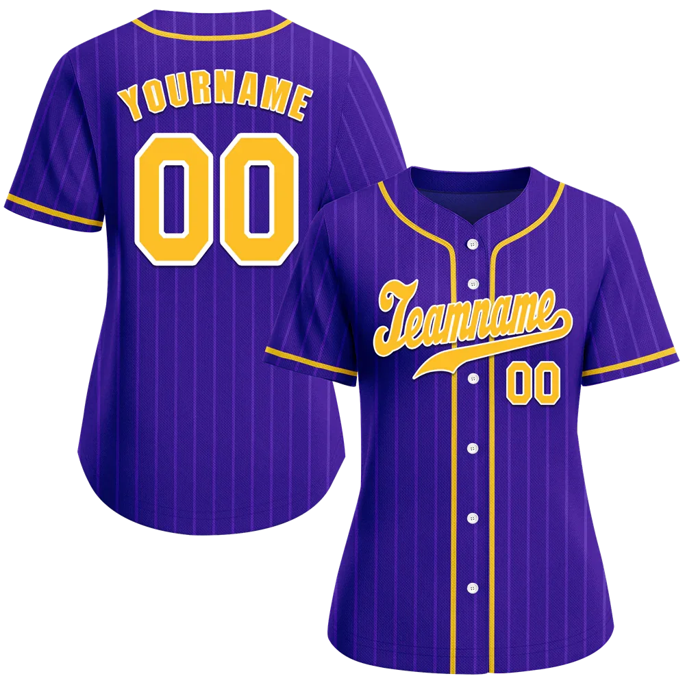 Custom Purple Stripe Fashion Yellow Authentic Baseball Jersey - Coolcustomize