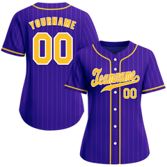 Custom Purple Stripe Fashion Yellow Authentic Baseball Jersey