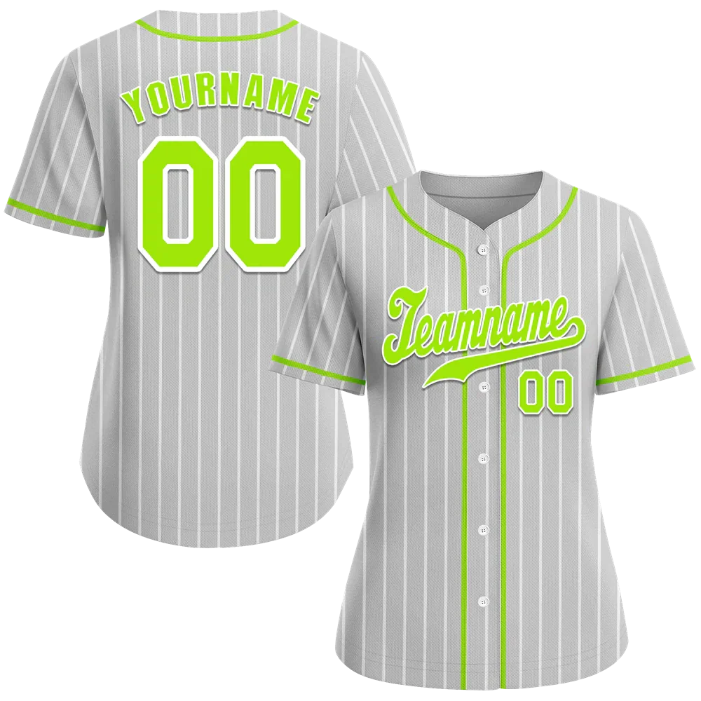 Custom Grey Stripe Fashion Green Authentic Baseball Jersey - Coolcustomize