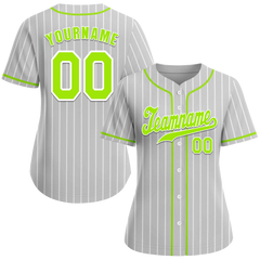 Custom Grey Stripe Fashion Green Authentic Baseball Jersey