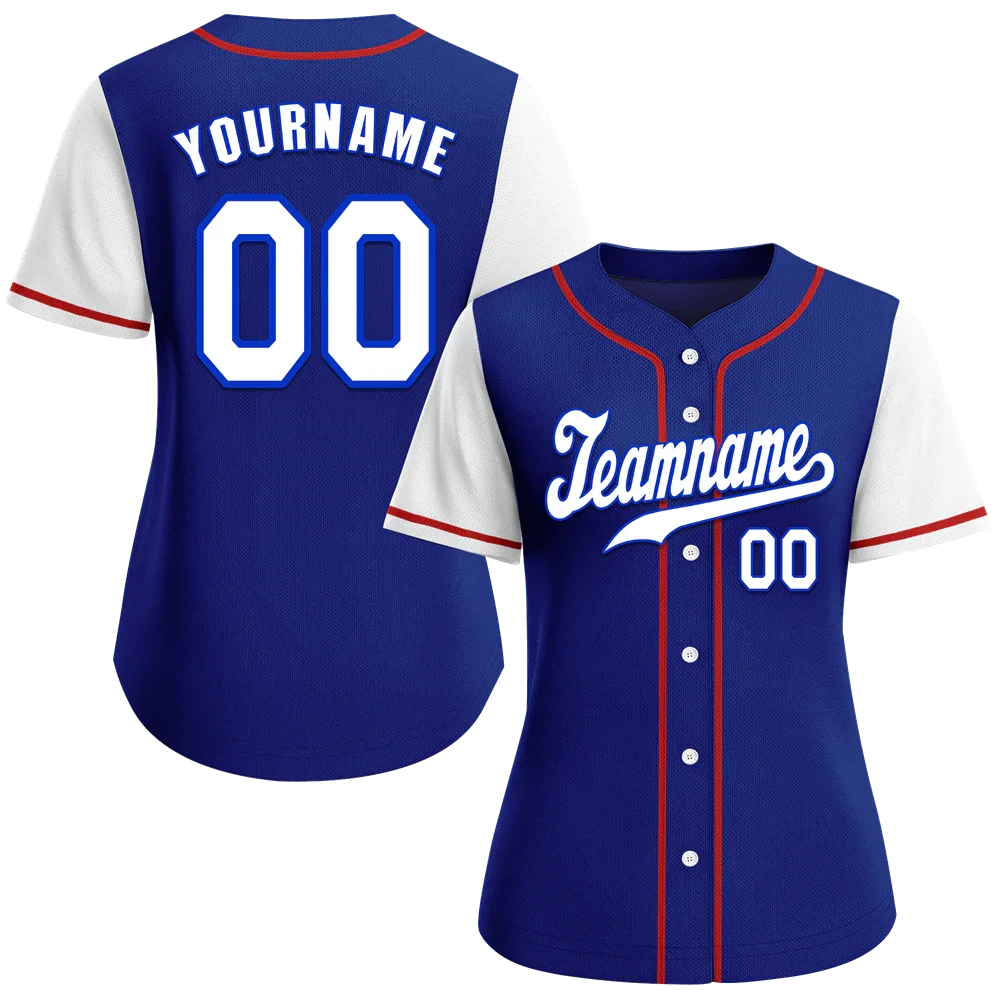 Custom Blue White Raglan Sleeves White Authentic Baseball Jersey - Coolcustomize