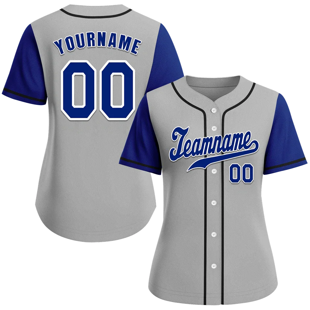 Custom Grey Blue Raglan Sleeves Blue Authentic Baseball Jersey - Coolcustomize
