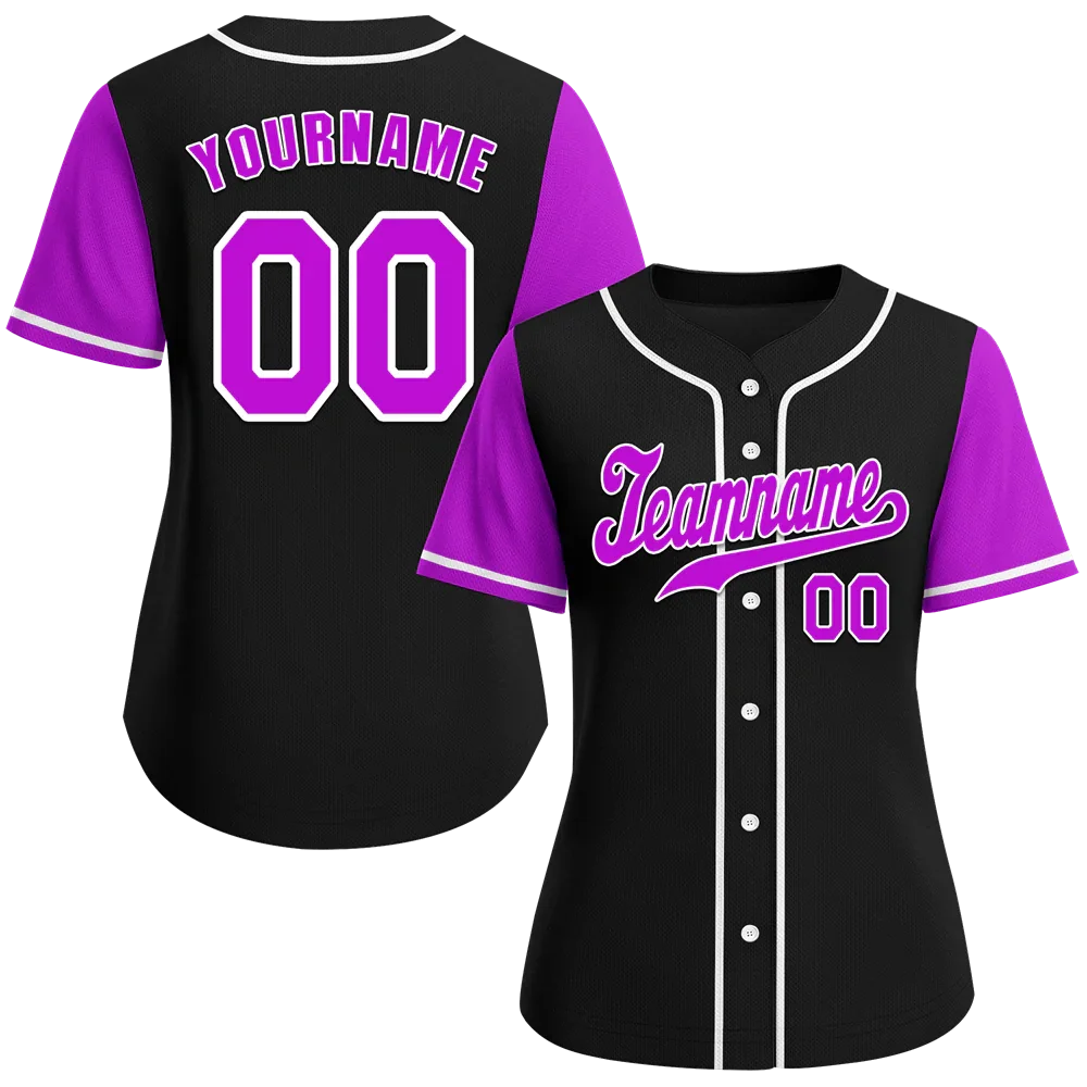 Custom Black Purple Raglan Sleeves Purple Authentic Baseball Jersey - Coolcustomize