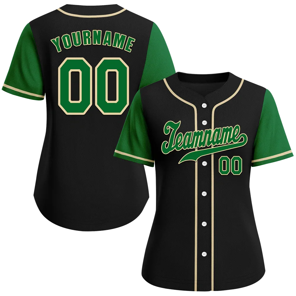 Custom Black Green Raglan Sleeves Green Authentic Baseball Jersey - Coolcustomize