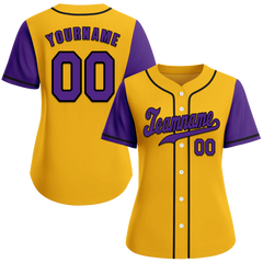 Custom Yellow Purple Raglan Sleeves Purple Authentic Baseball Jersey