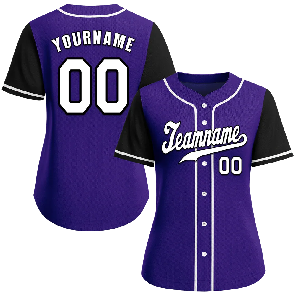 Custom Purple Black Raglan Sleeves White Authentic Baseball Jersey - Coolcustomize