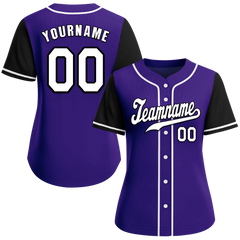 Custom Purple Black Raglan Sleeves White Authentic Baseball Jersey