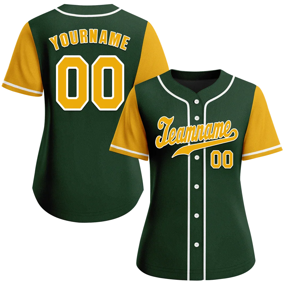 Custom Green Yellow Raglan Sleeves Yellow Authentic Baseball Jersey - Coolcustomize